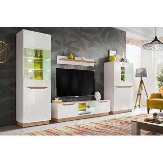 Wohnwand FAME, Wohnzimmerset, Wohnzimmer, Wand, Regal, TV Wand (WEISS / ARTISAN) - Weiß
