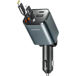 Joyroom 4-in-1 Autoladegerät 30W mit einziehbaren USB-C/Lightning-Kabeln - Dunkelgrau