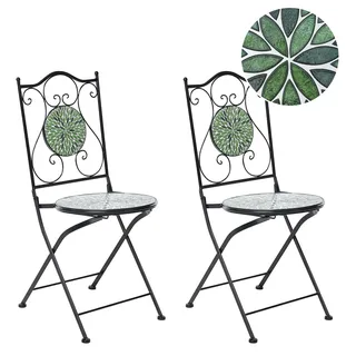 BELIANI Gartenstuhl 2er Set Schwarz Metall Klappbar Faltbar Mosaik Muster Vintage Stil Balkon Garten Terrasse - Schwarz, Grün