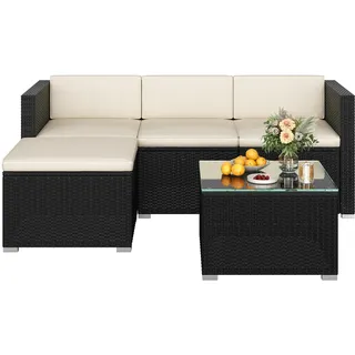 Yaheetech Gartenmöbel Set 5-tlg. Schwarz/Beige
