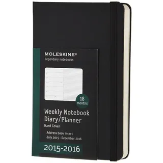 Moleskine 18 Monate Wochen-Notizkalender/Taschenkalender 2015/2016, Pocket, A6, Hard Cover, schwarz