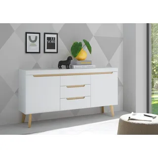 INOSIGN Sideboard »Torge, Anrichte, Kommode, Schubladenschrank« 1 Stk. tlg. abgeschrägte Füße, drei Farben, Scandi Design, 160 cm breit, weiß