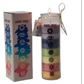 7 Chakra Kerze im Glas – handgefertigt aus Palmwachs, Eisblumen-Effekt, 7 Schichten Chakra-Farben, ca. 100 h Brenndauer, Geschenkbox – Meditationskerze Dekokerze (Ohne Duft)