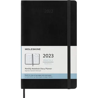 Moleskine Monatsplaner 2023, 12-monatiges Tagebuch, Monatskalender mit Hardcover, Großformat 13 x 21 cm, Farbe Schwarz
