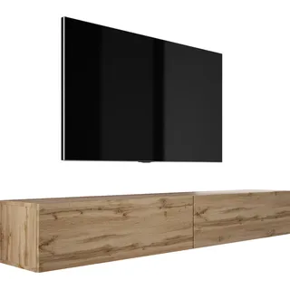 RTV DMG Hängendes TV-Schrank in Wotan Eiche - Modernes Design B: 200 (2 x 100) cm, H: 34 cm, T: 32 cm. TV Lowboard, TV Board, TV Sideboard Hängend, Lowboard Fernsehschrank - Braun