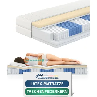 AM Qualitätsmatratzen | Premium Latex-Taschenfederkernmatratze - 160x200 cm - H3 - 1000 Federn - Weiß
