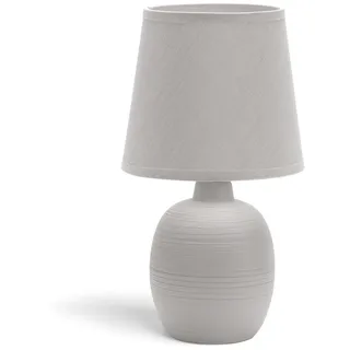 Aigostar Keramik-Tischlampe mit Stoffschirm, E14 Fassung, Nachttischlampe mit Kabelschalter, für modern Deko Schlafzimmer, Wohnzimmer - H31cm (Grau)