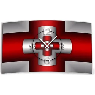 Digital Designer Art Kreuz rot Designer Wanduhr modernes Wanduhren Design leise kein ticken DIXTIME 3D-0368 - Silber