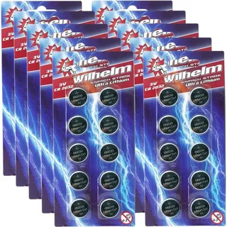 Wilhelm 100 x CR2032 Wilhelm Blisterpack Knopfzelle Batterie Lithium 3V CR 2032