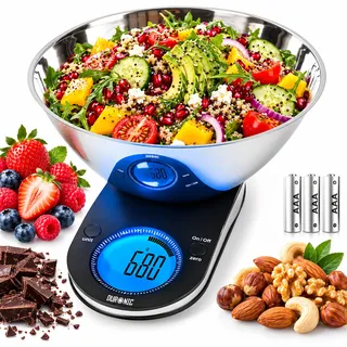 Duronic KS5000 Küchenwaage, 5 kg Digitalwaage mit 3L abnehmbarer Schüssel | oval, 1g grammgenau Präzision-Feinwaage, Haushaltswaage mit Tare-Funktion