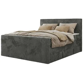 MKS Meble Boxspringbett mit zwei Bettkästen TILIANO KING DUO, Doppelbett aus Cordstoff, 7 Härtezonen Multipocket-Matratzen, Doppelbett mit Stauraum - 140x200 - H3 - Grau Cord - Grau