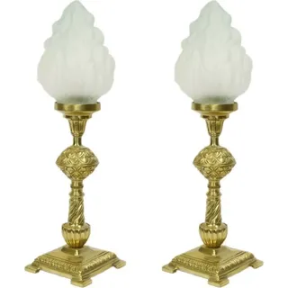 Casa Padrino Barock Tischleuchten Set Gold / Weiß 14 x 14 x H. 48 cm - Elegante Lampen im Barockstil - Barock Deko Leuchten - Gold, Weiß