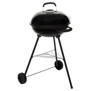 Holzkohlegrill Carmensa 43 cm aus Stahl mit abschließbarem Deckel, Rollen und Ablagefläche für Balkon oder Terrasse - Schwarz