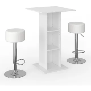 Vicco Bartisch-Set Rodeo Weiß 70 x 70 cm mit 2 Barhockern , Holzwerkstoff , 3 Fächer , Rechteckig,Rechteckig , 70x109x70 cm , Esszimmer, Barmöbel, Barschränke & Theken