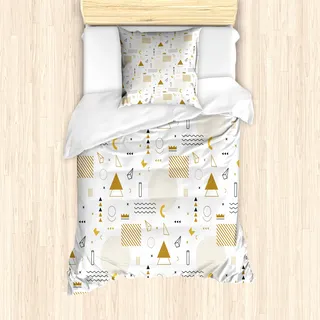ABAKUHAUS Indie Mantele, Memphis Geometric, Milbensicher Allergiker geeignet mit Kissenbezügen, 135 cm x 200 cm - 80 x 80 cm, Ginger Schwarz Weiß - Schwarz