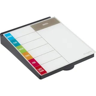 ECR4Kids Glastafel-Memostation, 25,4 x 31,8 cm, Kalenderblock, magnetische Glasoberfläche, Whiteboard-Memo-Pad mit Zubehör-Aufbewahrung, integriertes Handy-Ladegerät-Organizer, bunter Wochenkalender