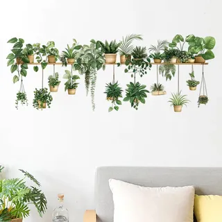 milaosk Wandtattoo Küche Wandaufkleber Pflanzen Hängende Topfpflanzen Grüne | Blätte Efeu Kunst Tapeten Wandbilder Selbstklebend Wandsticker Wanddeko für Wohnzimmer Schlafzimmer Balkon