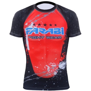 Farabi Sports Rash Guard Compression Layer Top Training MMA Kickboxen Gym Fitness Top (Red, XL)