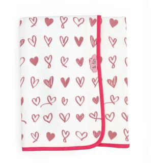 Ti TIN | weiche, saugfähige Babydecke, 80x80 cm | Baby- Schlafsack oder Krabbeldecke aus 100% Baumwolle mit doppellagigen Stoff, Babydecke fürs Auto, Wiege, Kinderwagen, etc,Motiv: Herz, Farbe: rosa