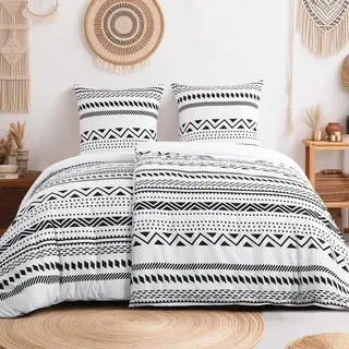 Tifschlaf Bettwäsche 135x200 4teilig, 2 Bettbezüge 135 x 200 mit 2 Kissenbezüge 80x80 cm, ÖKO-TEX Mikrofaser Bettwäsche-Sets Boho Muster Weiß, Weich & Bügelfrei mit Reißverschluss