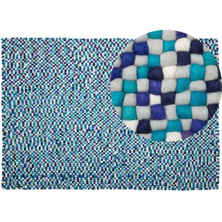 Beliani Amdo Filzkugelteppich 160 x 230 cm Blau/Weiß/Mehrfarbig