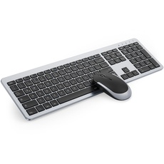 Tastatur Maus Set Kabellos, seenda Ultra-Dünne Wiederaufladbare Funk Tastatur Maus Set, Ergonomische Tastatur Kabellos mit Silikon Staubschutz für PC/Laptop/Smart TV, DE QWERTZ Layout, Schwarz&Silber