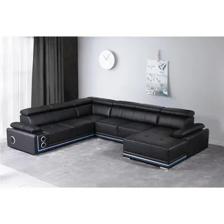 Wohnlandschaft Ecksofa Couch Moderne Led Linie JVmoebel - Schwarz