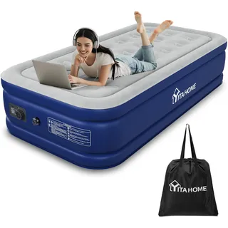 YITAHOME Luftbett Selbstaufblasend Einzel, Luftmatratze mit Integrierter Elektrischer Luftpumpe, Aufblasbare Matratze Bett mit Aufbewahrungstasche für Camping, Gästebett, 191x99x46cm (Grau & Blau)