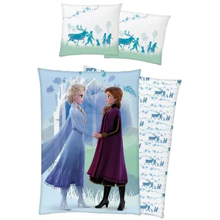 Frozen Kinder-Bettwäsche Die Eiskönigin Believe 135 x 200 + 80 x 80 100% Baumwolle Biber-Flanell-Qualität Anna ELSA Olaf Sven 2 Motive Disney Deutsche Größe
