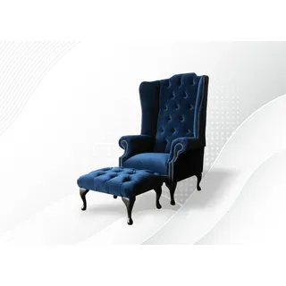 Chesterfield Ohrensessel Sessel + Hocker Relax Fernseh 1 Sitzer Sofa Einsitzer