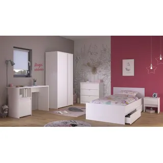 Parisot Jugendzimmer-Set »Pirouette, farbige Einsätze drehbar- Rosa oder Grau« weiß, B/H: 90cm x 200cm, Holzwerkstoff, Schlafzimmermöbel-Sets, Jugendzimmer-Set, komplettes Jugendzimmer, für alle Zielgruppen,