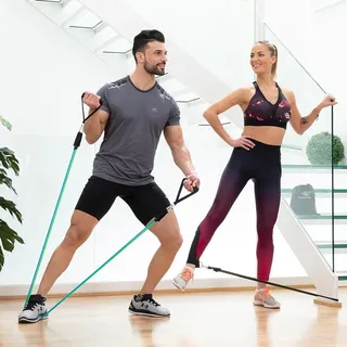 InnovaGoods - 3er Pack Verstellbare Stretchbänder mit Übungsleitfaden, Schaumstoffgriffe, Metallkarabiner, Vielseitig für Fitnessübungen, Mehrfarbig, Einheitsgröße, Verbundwerkstoff