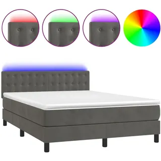 vidaXL Boxspringbett mit Matratze & LED Dunkelgrau 140x200 cm Samt - Grau