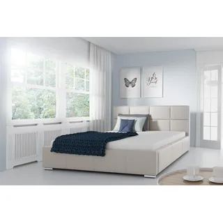 Doppel Bett Gepolsterte Betten Lederbett Design Luxus Möbel 200x200 Bettrahmen - Beige