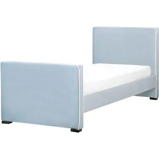 BELIANI Bett Hellblau Samt mit Lattenrost 90 x 200 cm Hohem Kopfteil Fußteil Modern Schlafzimmer Möbel Ausstattung Samtbett Stoffbett Polsterbett - Blau, Schwarz