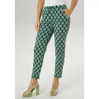 Schlupfhose ANISTON SELECTED, Damen, Gr. 34, N-Gr, grün (dunkelgrün, mint), Jersey, Obermaterial: 67% Polyester, 31% Viskose, 2% Elasthan, Jacquardmuster, gepunktet, gestreift, figurumspielend 7/8-Länge, Hosen Schlupfhose, mit gestreiften Punkten