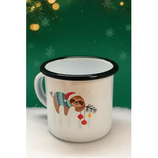 1 Emaille-Tasse Weihnachten Kinder Kindertasse mit Tiermotiv, Faultier - Geschenk Jungen Mädchen zu Weihnachten Nikolaus Tasse Trinkbecher Christmas Geschenkidee für Kinder, Mehrfarbig