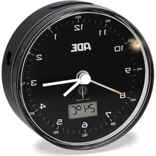 Analoger Funkwecker ohne Ticken, mit Temperaturanzeige und Kalender, Licht und Batterie - schwarzes Zifferblatt - Blau