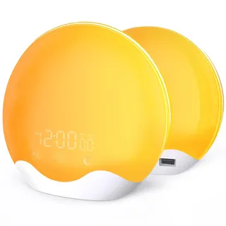 Lichtwecker,Tageslichtwecker Wake up Light Sonnenaufgang Sonnenuntergang Simulation Wecker UKW-Radio 5 Naturgeräusche 2 Alarmen Snooze 12 Farblicht 20 Helligkeit Nachttischlampe für Kinder Erwachsene