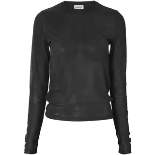 Noisy may Damen Einfarbiges Mesh Langarm Shirt Durchsichtiges Netz Top Stretch Rundhals Oberteil NMJUDITH, Farben:Schwarz-2, Größe:L