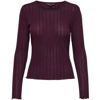ONLY Damen Einfarbiges Langarm Shirt Basic Rundhals Rollkanten Top Longsleeve Oberteil ONLCARLOTTA, Farben:Weinrot, Größe:XS