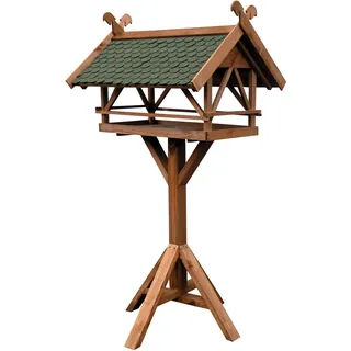 Luxus-VOGELHAUS 49005e Vogelvilla XXL - Vogelfutterhaus Westfalen - Vogelhaus inkl. Ständer - Futterstation aus Holz mit Bitumen 78 x 62 x 148 cm - Dunkelbraun