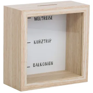 Brandsseller Spardose Bilderrahmen aus Holz mit Glas 14,5x14,5x6,5 cm – Sparrahmen mit Sichtfenster & Einwurfschlitz – Deko-Spardose für Geldgeschenke & besondere Sparziele - Weltreise
