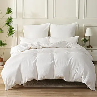 Bettwäsche-Set Doppelte Muslin 135x200 cm 4-teilig Baumwolle Weiß mit Reißverschluss