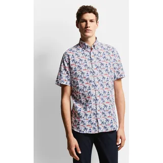 Bugatti Kurzarmhemd mit Palmen-Print, blau
