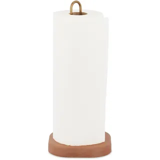 Relaxdays Küchenrollenhalter , Hellbraun , Holz, Metall , 13x30.5x13 cm, , Küchenzubehör, Küchenhelfer, Küchenrollenhalter