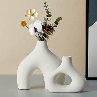 CEMABT Weiße Keramikvase 2er-Set Doppelberg vasen für Moderne Boho Nordic Minimalismus-Stil Dekoration -vasen für Wohnzimmer, Hochzeit, Abendessen Tisch, Party, Büro und Schlafzimmer