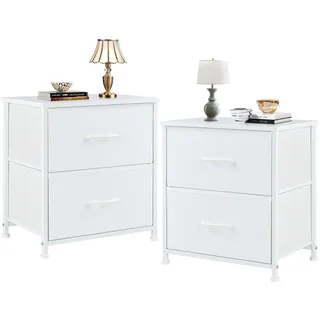 DUMOS Nachttisch 2er Set Beistelltisch Stoff Schubladenschrank Schmal Schrank Kommode Schlafzimmer Industrial Stil für Wohnzimme Kinderzimmer Flur Aufbewahrungsschrank