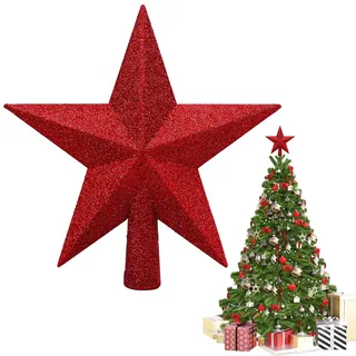 YINZZTRY Glitzernde Weihnachtsbaumspitze, Glitter Baum Stern Weihnachtsdekoration, Glitzer Christbaumspitze, Weihnachtsbaum Stern Topper, Verzierung für Weihnachten Fest Zuhause, 20 cm, Rot