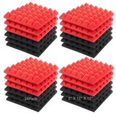 Bild Akustikschaumstoff-Platten, 5,1 x 30,5 x 30,5 cm, Schalldämmbehandlung, Studio-Wandpolsterung, Schalldämmend, Feuerfeste Pyramiden-Keilfliesen 24 Pack Rot/Dunkelgrau